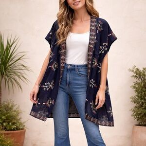 Madewell  Navy Aztek Embroidered Open Kimono M/L